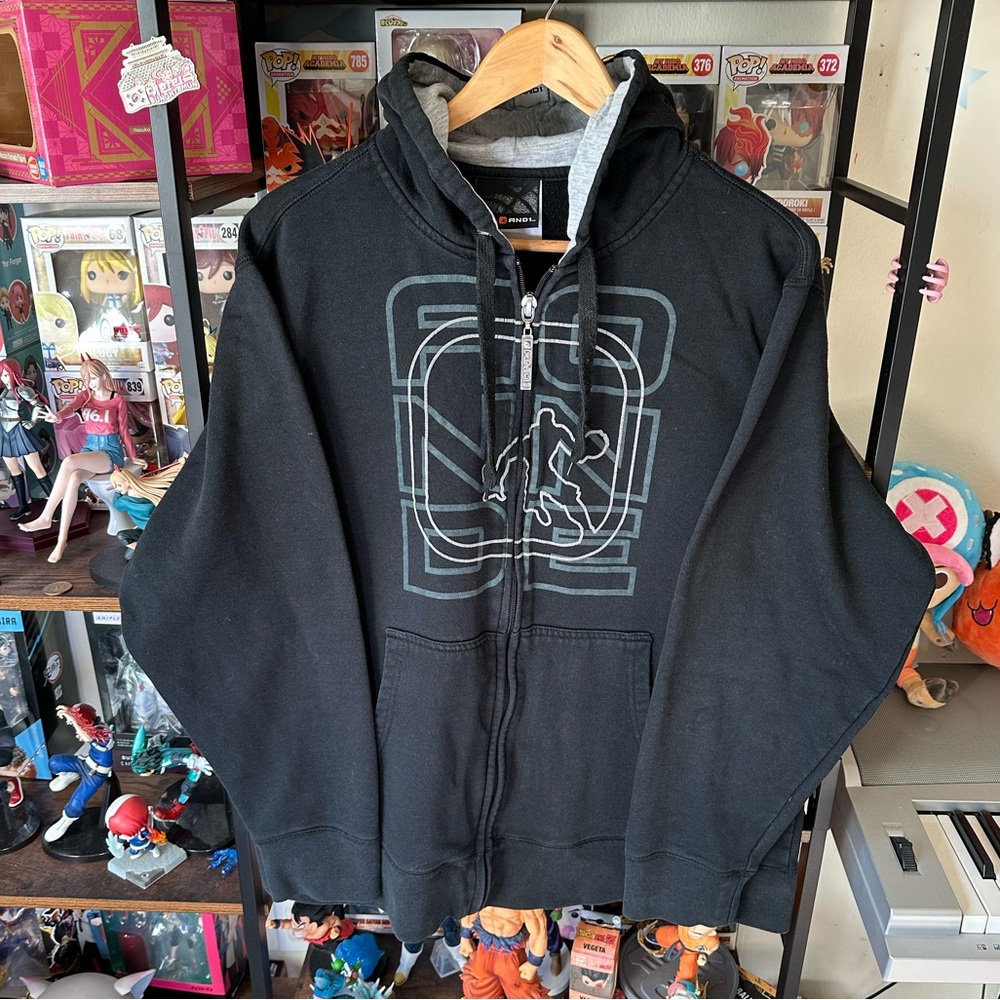 Vintage AND1 Hoodie Zip Up XL Black Streetwear Y2K Basketball
